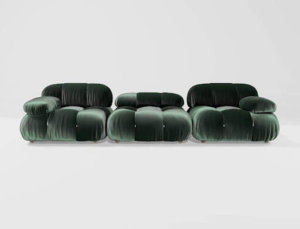 A product design for a green sectional couch, created by the author.