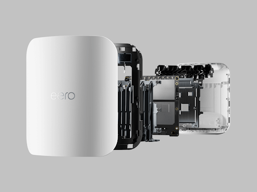 eero wifi device featuring an embossed logo with hot foil stamping